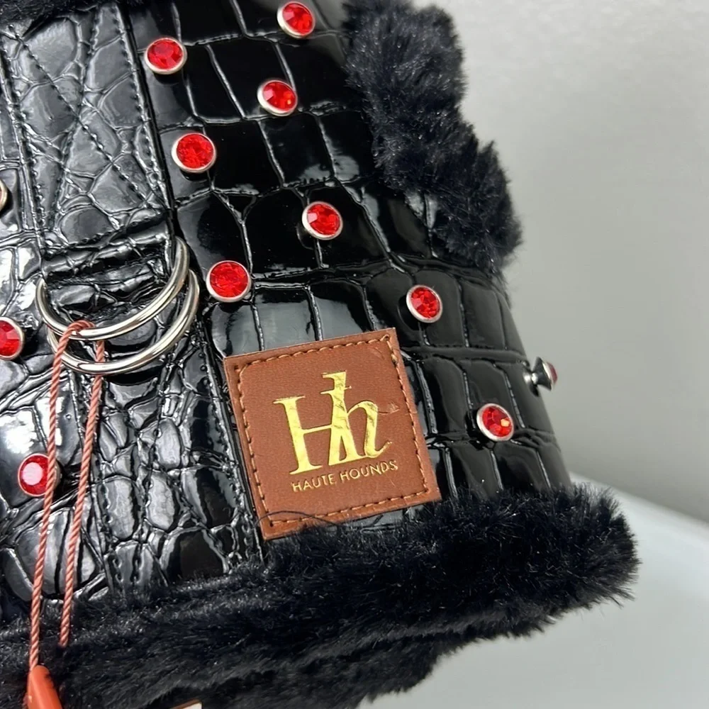 Haute Hounds Luxury Dog Harness Small Red Rhinestone Croc Faux Patent Leather